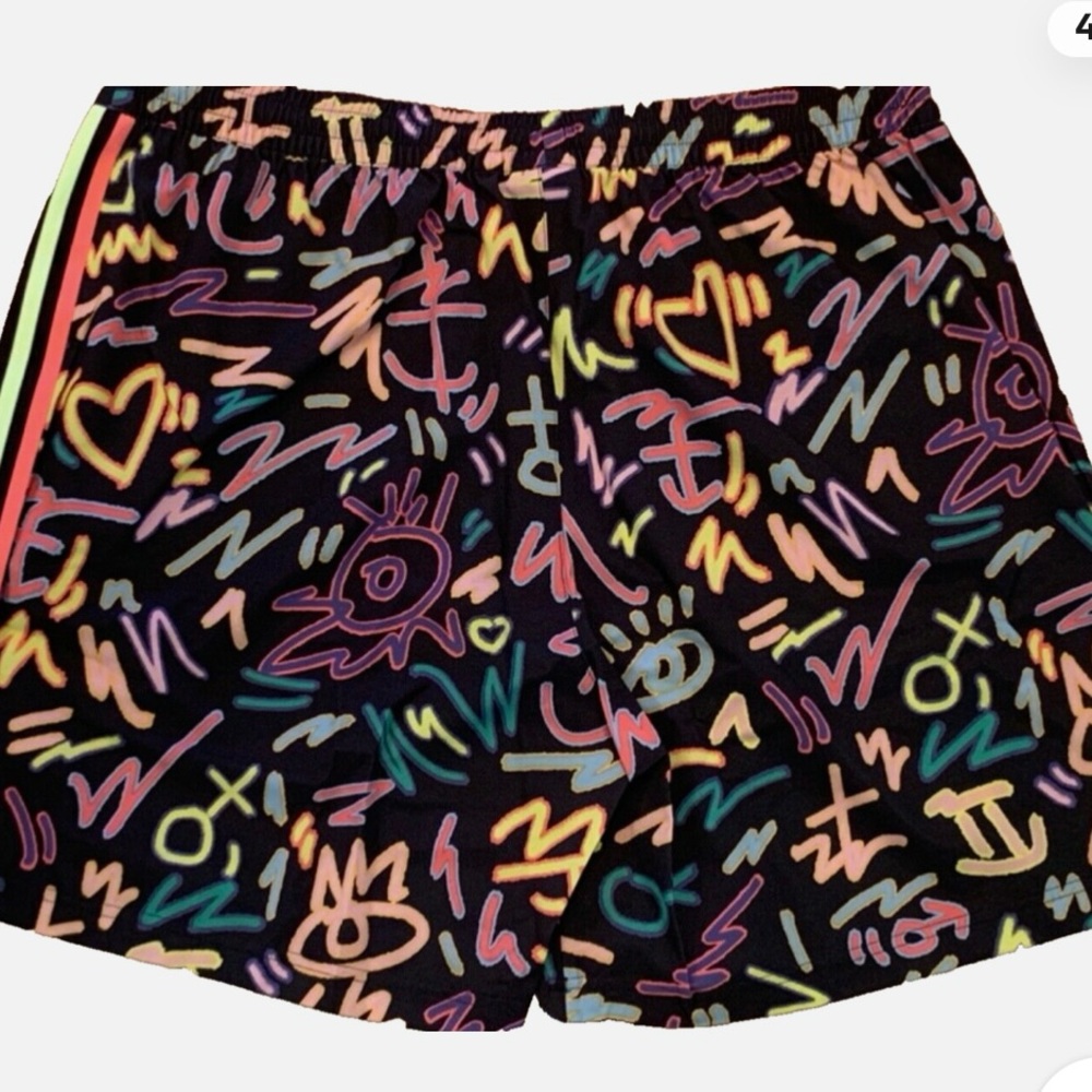 Adidas Love Unites Doodle Print Shorts Colorful Black Graphic Men's sz Large